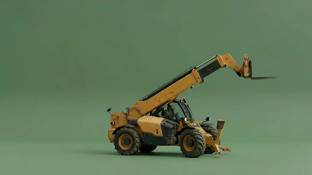 Yellow Telehandler with Extended Boom on Green Background