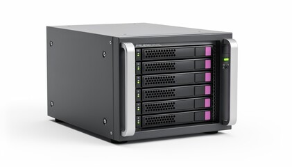 Obraz premium Data Storage Server Unit: A close-up shot of a modern data storage server unit, emphasizing its advanced technology and robust design. Showcasing the sleek, industrial aesthetic
