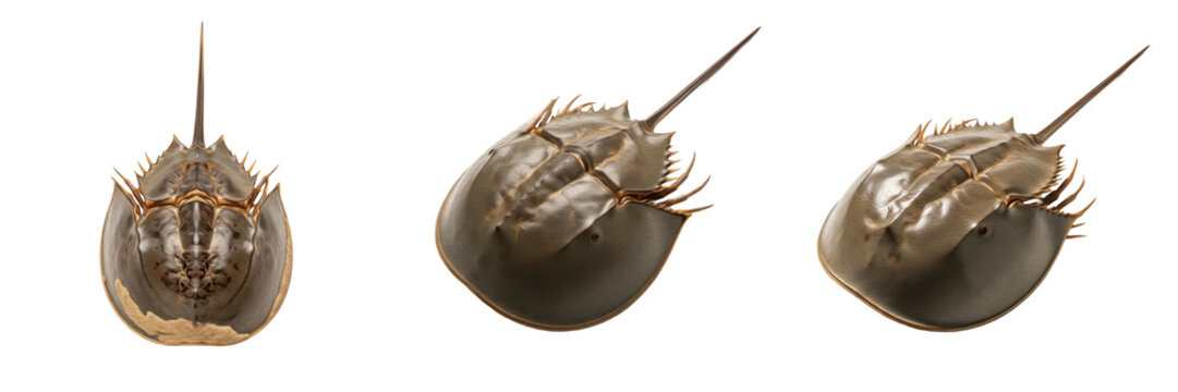 Horseshoe crab isolated on white background, Limulidae, Limulus polyphemus, marine arthropod, underwater ocean animal, soft-bodied invertebrate, ocean wildlife photo, horseshoe crab closeup, marine ec