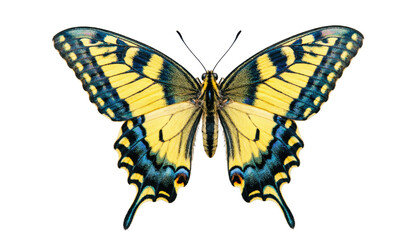 Eastern tiger swallowtail butterfly , yellow and black wings with blue accents, detailed insect for design