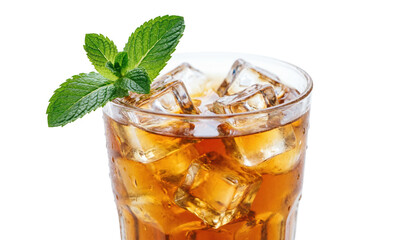 Refreshing iced tea with mint and ice cubes, cool summer drink for beverage and refreshment concepts
