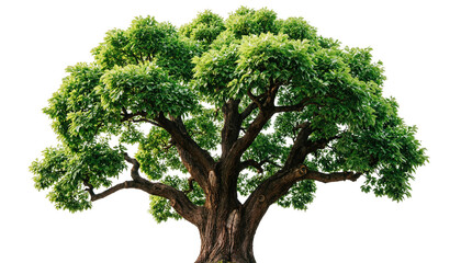 Majestic old tree with lush green foliage, detailed bark and branches for nature designs