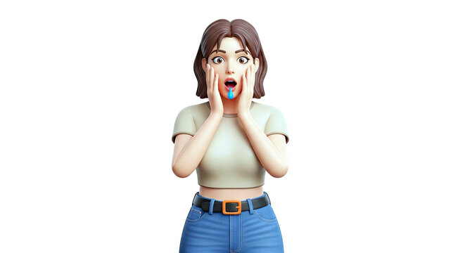 Surprised 3D Character with Drooling Mouth