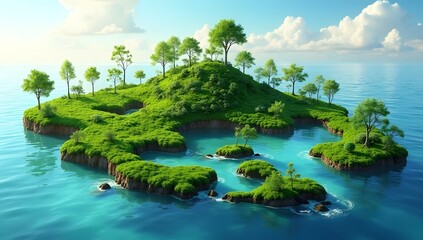 Obraz premium Conceptual topographic map of Southeast Asia made of green moss and plants on water.