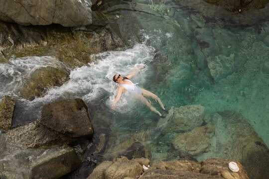 Floating at Bubbly Pool Jost Van Dyke BVI in Caribbean