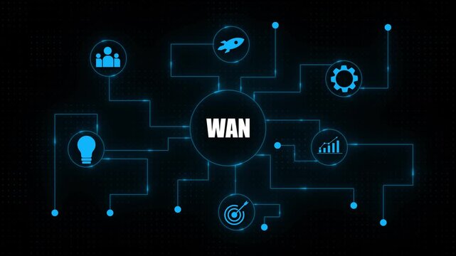 W A N Network Diagram Wide Area Network Concept with and Connections on Dark Background connectivity