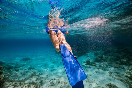 Woman Snorkeling with Colorful Caribbean Coral Reef