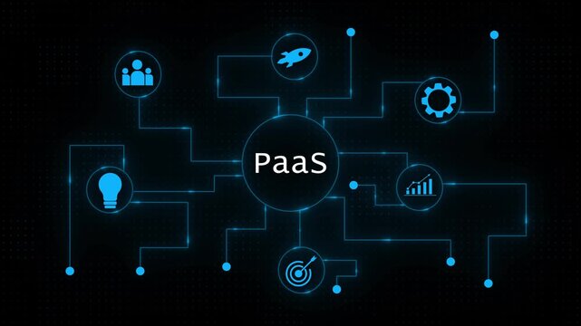 Platform as a Service Paa S Technology Concept with Glowing Blue and Circuitry on Dark Background PaaS
