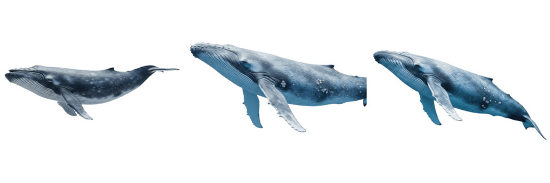 Blue whale isolated on white background, Balaenoptera musculus, marine blue whale, underwater ocean mammal, soft-bodied marine animal, ocean wildlife photo, whale closeup, ocean ecosystem, marine mamm
