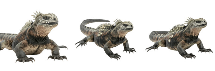 Obraz premium Marine iguana isolated on white background, Amblyrhynchus cristatus, Galápagos marine iguana, underwater reptile, ocean wildlife photo, iguana closeup, ocean ecosystem, marine reptile, aquatic wildlif
