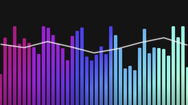 Colorful digital equalizer bars with white waveform on black background