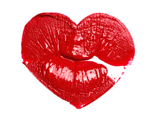 Fototapeta premium Brilliant glossy bright red lipstick impression shaped like a perfect heart symbolizes deep romantic love passion and Valentine's day affection&nbsp;&nbsp;