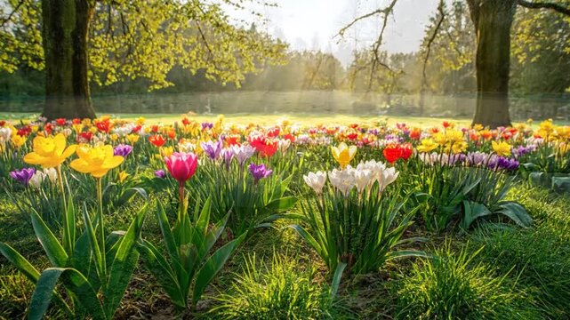 Seasonal Change from Winter to Spring Flowers.