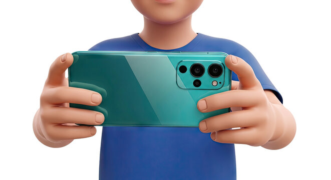 3D Render of Person Holding a Teal Smartphone