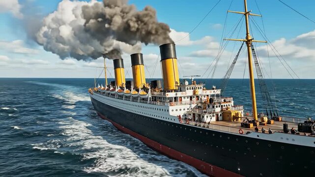 Titanic Ship Sailing Across the Ocean on a Sunny Day.