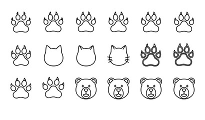 Animal paw print outline icons dog cat bear vector © MdMiraz