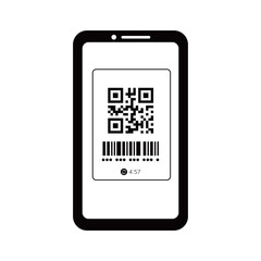 モノクロデザインのスマホ決済画面イラスト   QRコード・バーコード・キャッシュレス支払い・モバイルアプリ © いらもり