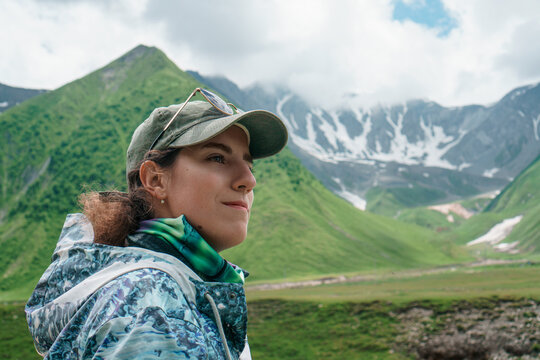 Portrait of traveler in mountains