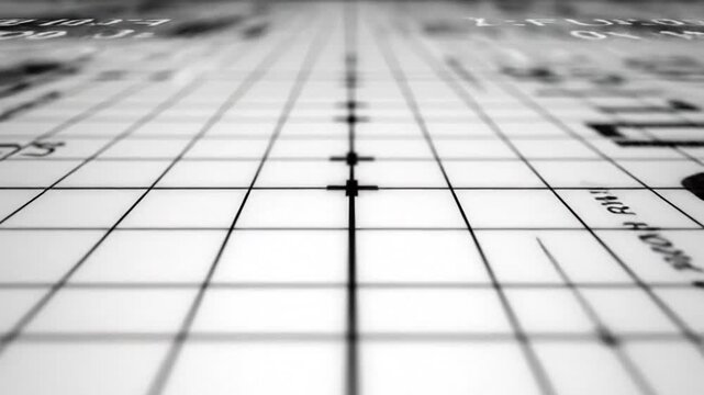 Cinematic slow-motion visual of black crosses and linear grid texture on white background featuring FUI science fiction graphic elements for futuristic digital data interface display