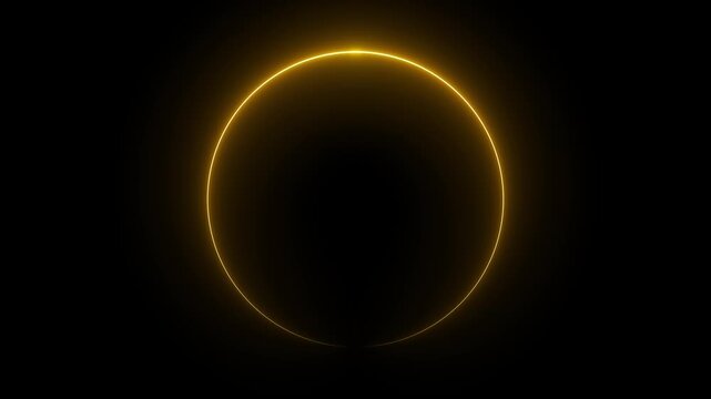 Bright neon circular line frame repetitive animation on black background. Animation circle. Loading, pending circle. Yellow circle glow border concept blinking lines