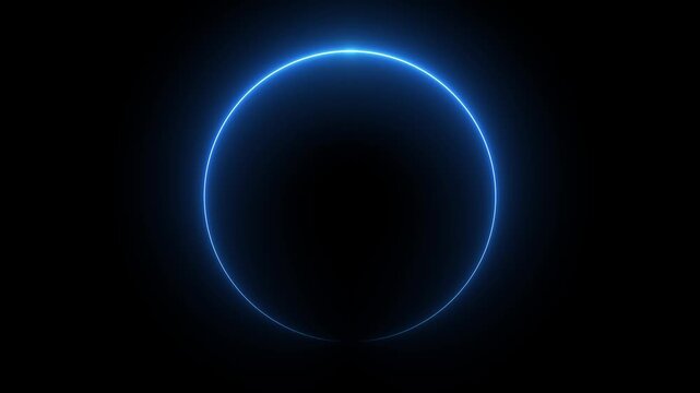 Bright neon circular line frame repetitive animation on black background. Animation circle. Loading, pending circle. Cyan circle glow border concept blinking lines