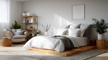 Cozy Modern Bedroom with Natural Elements and Minimalist Design