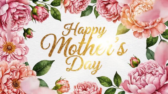 Elegant cinematic animation of a pristine white background with a delicate floral pattern and artistic typography for happiness celebration captured in a high-resolution slow-motion clip.