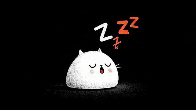 Cute white cat sleeping peacefully with Zzzs floating above