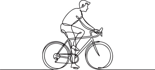Fototapeta premium Continuous one line drawing of man riding bicycle.one line vector illustration with white background