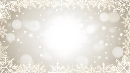 Abstract winter background with shimmering bokeh lights and a decorative frame of delicate white snowflakes