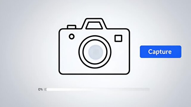 Digital camera icon with loading bar and capture button representation