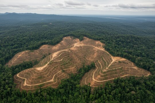 Aerial view of cleared tropical rainforest land