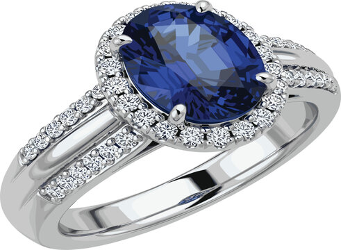 Luxury sapphire and diamond engagement ring vector realistic jewelry illustration