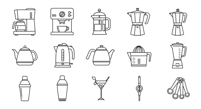 Collection of Coffee Maker and Kettle Icons.