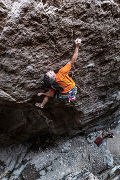 Determined climber on challenge succeed
