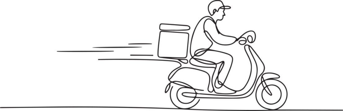 Delivery Man on Scooter. illustration of a single line drawing
