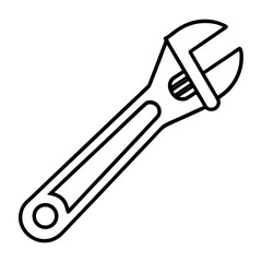 Obraz premium Adjustable Wrench Line Art Outline – Pure Vector Hand Tool Icon on White Background, No Shadow