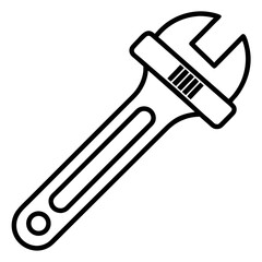 Adjustable Wrench Line Art Outline &ndash; Pure Vector Hand Tool Icon on White Background, No Shadow
