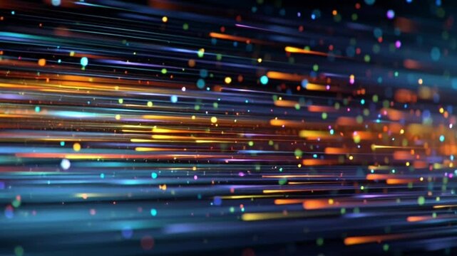 Dynamic Data Flow in Abstract Digital Space with Vibrant Light Trails and Glowing Particles