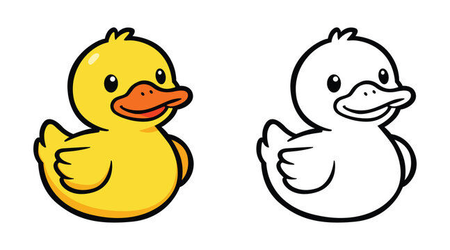 Cute Duck Cartoon Coloring Page For Kids. Animal Coloring Book Printable Vector Illustration.
