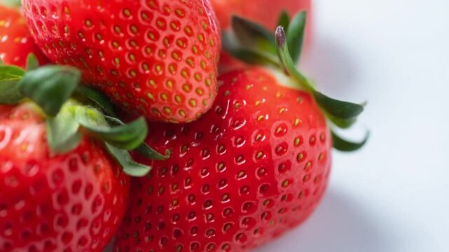 新鮮なイチゴの質感を捉えたシンプルな食品映像