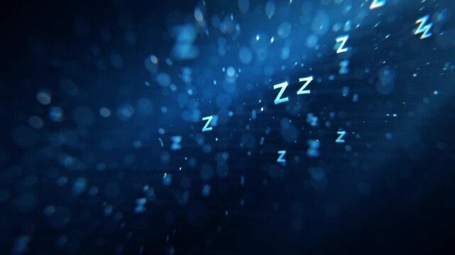 Dreamy Blue Abstract Background with Zzz Symbols and Bokeh Lights