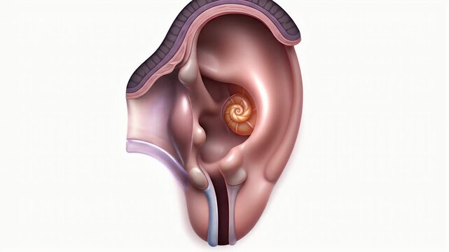 Detailed Anatomical Illustration of the Human Ear Featuring the Cochlea and Inner Structures with Soft Ambient Lighting