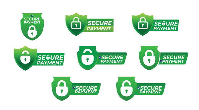 Secure Payment Shield Icon Set &ndash; Green Lock Protection Badges for Online Transactions