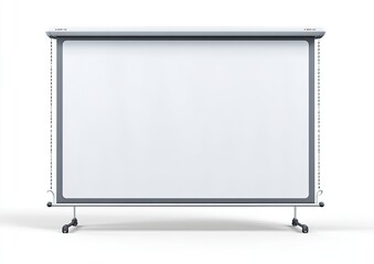 Obraz premium A large, rectangular white projector screen on a stand, isolated against a white background