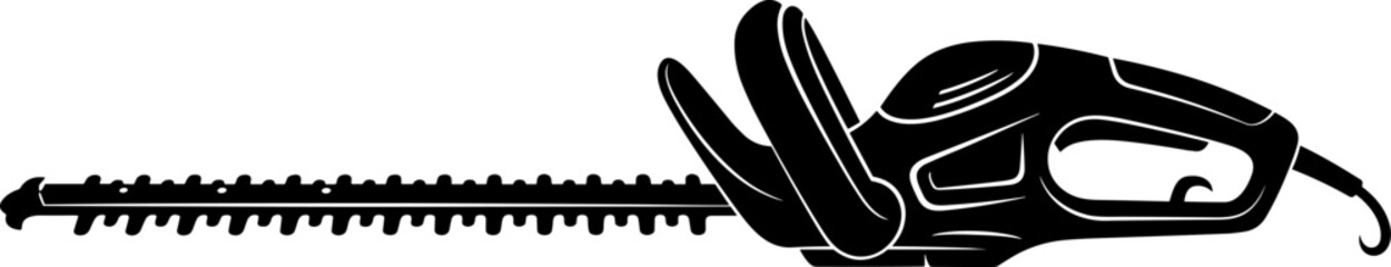 Electric hedge trimmer vector illustration, black garden power tool silhouette, handheld trimming equipment design for landscaping, gardening, outdoor maintenance graphics © Beauty
