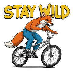 Naklejka premium Colorful Cartoon Illustration of Fox Character Riding a BMX Bicycle Style