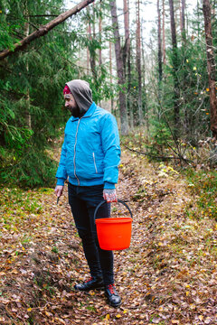 bucket man in the woods 