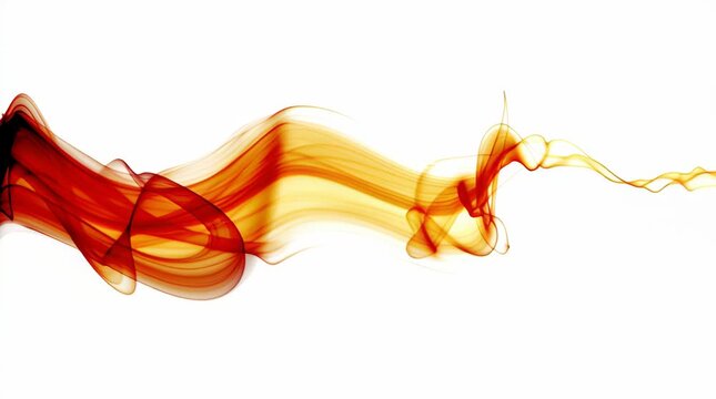 Abstract orange smoke ribbon flowing across white background with warm gradient flowing motion and graceful warm glow ribbon energy