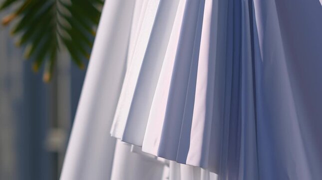 White fabric folds pleated drape pleat linen curtain soft texture elegant flowing silhouette abstract iris shape with soft light and shadow creating